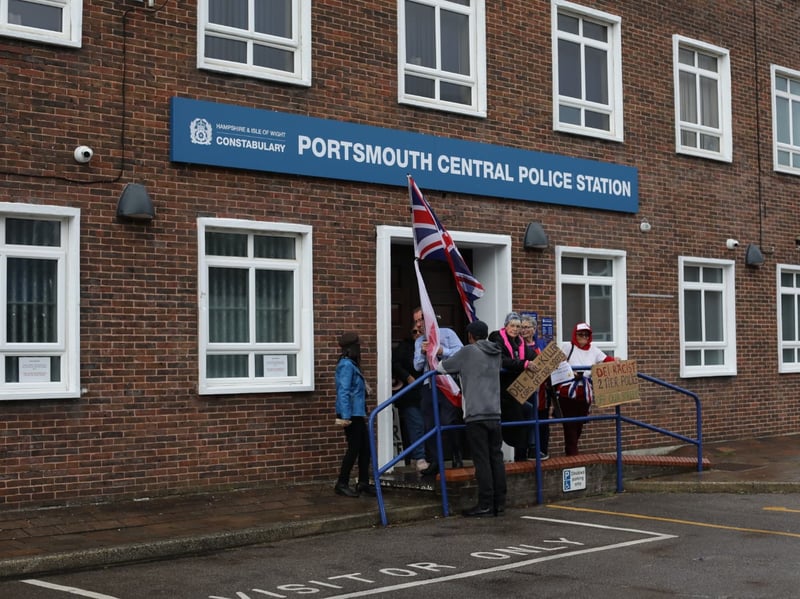 Protestors at the entrance of Portsmouth Central Police Station on June 10.