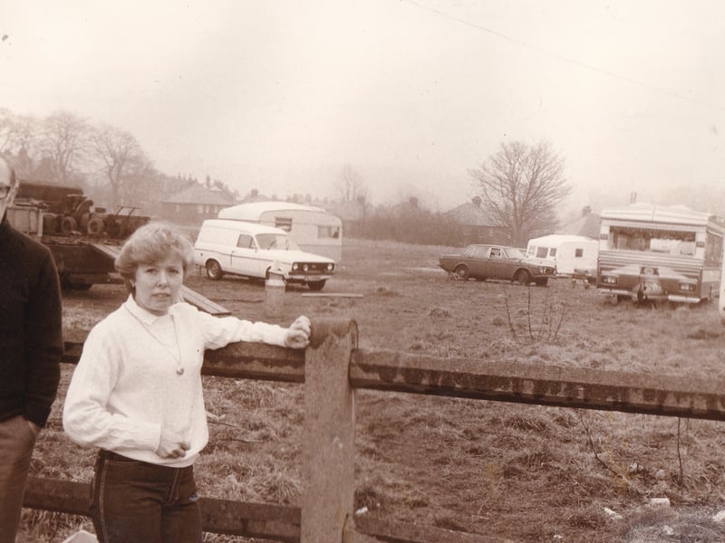 Residents woke up to find themselves looking out on new neighbours in March 1983 - seven traveller caravans. The caravans, along with towing cars and trucks, had moved on the old Capitol ballroom car park site by the side of the homes on Green View. Pictured are horrified locals John Harrison and Marlene Ramsden.