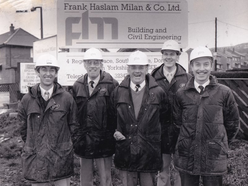 Happy with a job well done. The Frank Haslam site management team at the Farm Hill estate pictured in April 1989.