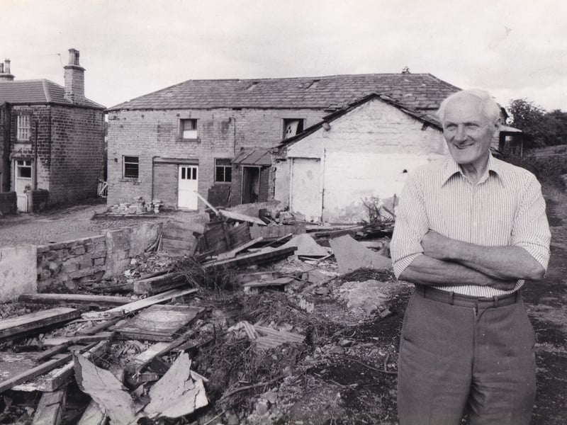 Retired farmer Albert Dean at Meanwood Model Farm in August 1984. Cowsheds had been reduced to rubble. Leeds City Council wanted to start a riding school at the farm.