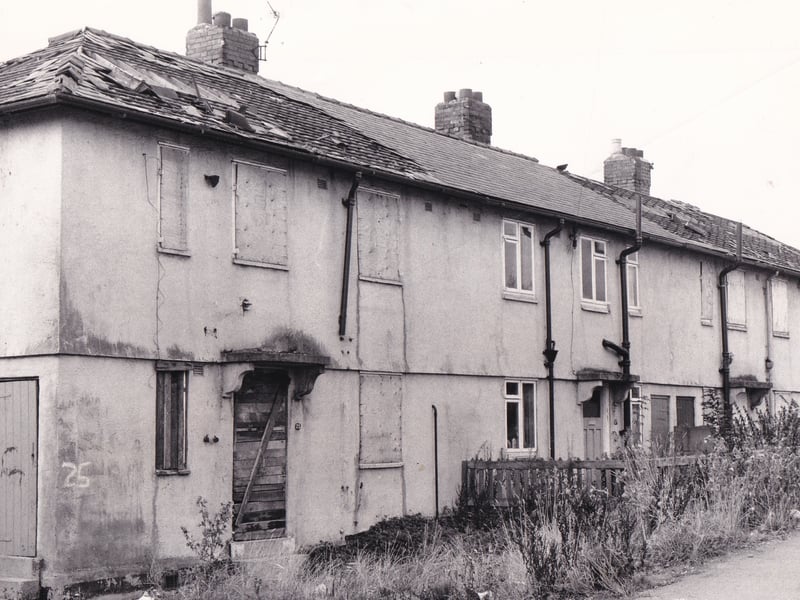 The crumbling facade of a housing estate. Homes on Farm Hill Crescent pictured in October 1986.