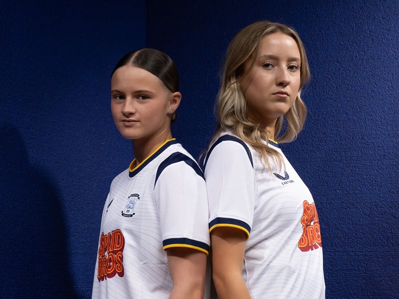 Alicia Scott (left) and Emma Tunstall (right) in the new PNE home shirt