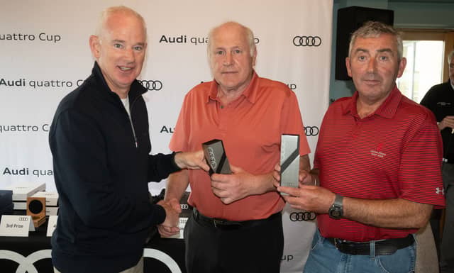 Padraig Keating, General Manager Audi Galway, with Audi Galway, Sligo and Ballina quattro Cup winners, Matt Donoghue and Pat Healy.