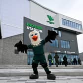 Connacht mascot Eddie the Eagle poses outside the Dexcom Stadium.