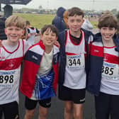 The Galway City Harriers team that won gold in the Boys U-11 4x 100m relay in a new championship record time, from left: James Langan (who also won gold in 60m and the 600m), Donagh Chapple, Conor Gill, and Rian McDermott. 