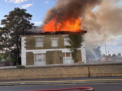 Privett Lodge, Gosport, on fire
