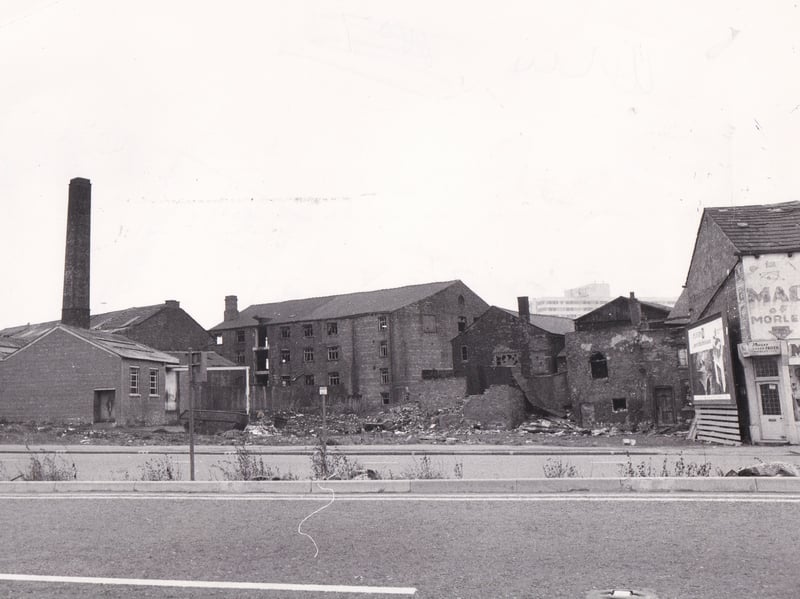 The remains of a factory building in the Meadow Lane area pictured in April 1973.