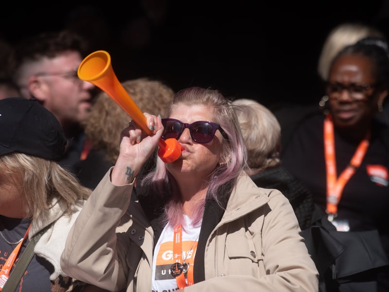 GMB Union members march through Blackpool to demand improvements to the School Support Staff negotiating body from the Government