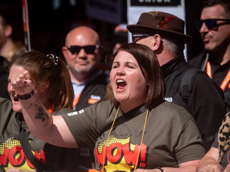 GMB Union members march through Blackpool to demand improvements to the School Support Staff negotiating body from the Government