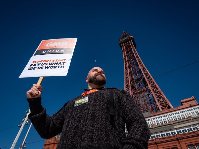 GMB Union members march through Blackpool to demand improvements to the School Support Staff negotiating body from the Government