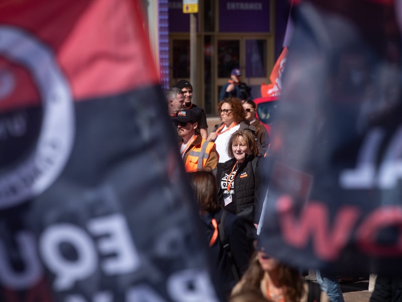 GMB Union members march through Blackpool to demand improvements to the School Support Staff negotiating body from the Government