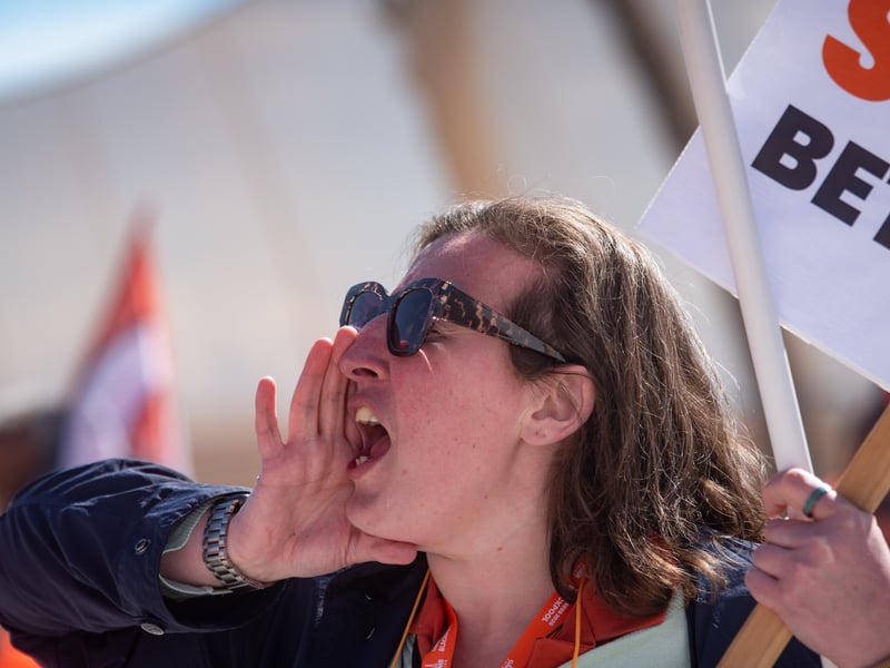 GMB Union members march through Blackpool to demand improvements to the School Support Staff negotiating body from the Government