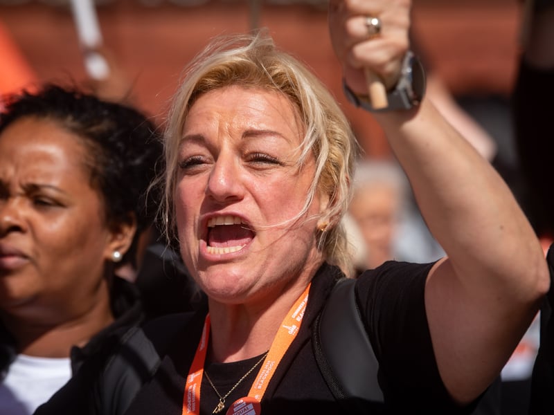 GMB Union members march through Blackpool to demand improvements to the School Support Staff negotiating body from the Government