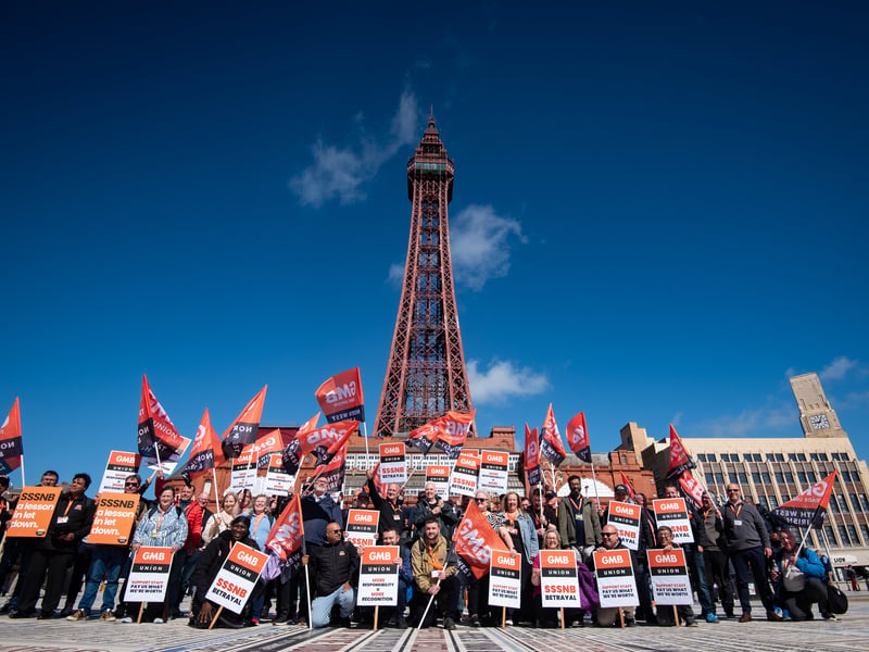 GMB Union members march through Blackpool to demand improvements to the School Support Staff negotiating body from the Government
