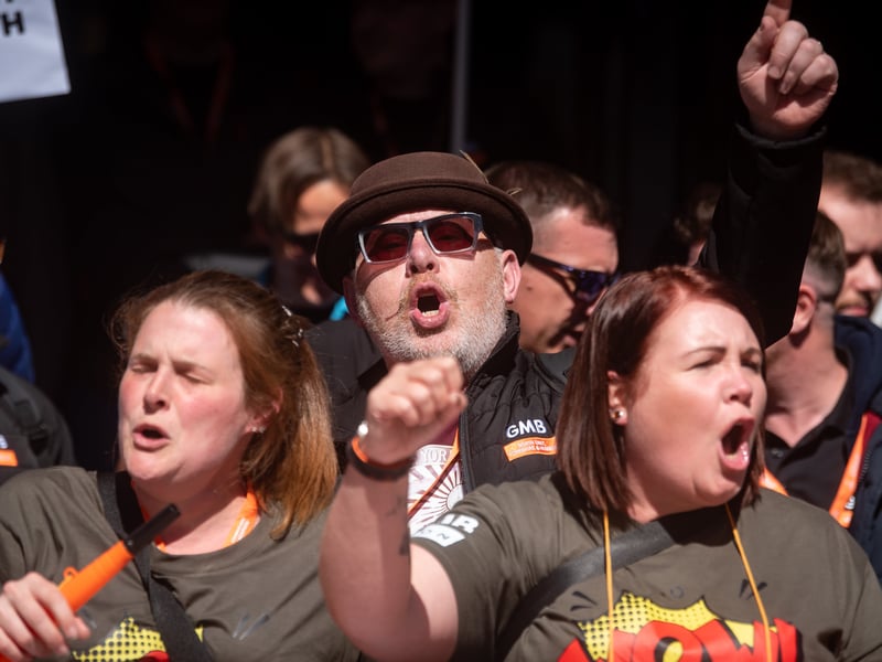 GMB Union members march through Blackpool to demand improvements to the School Support Staff negotiating body from the Government