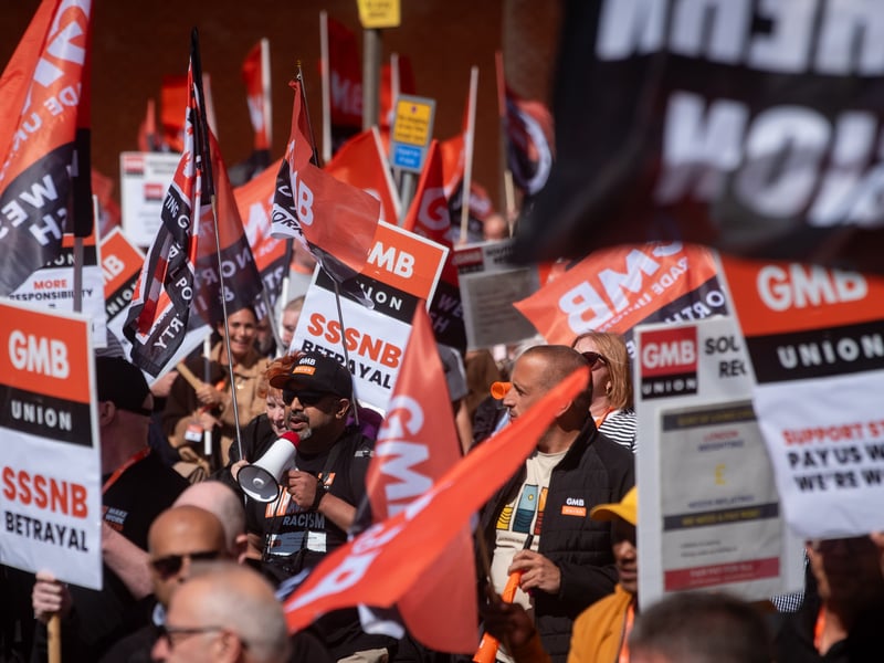 GMB Union members march through Blackpool to demand improvements to the School Support Staff negotiating body from the Government