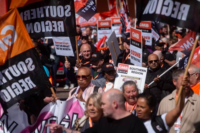 GMB Union members march through Blackpool to demand improvements to the School Support Staff negotiating body from the Government