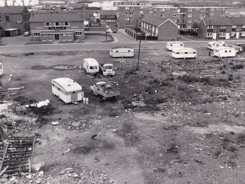 Travellers moved onto waste ground on Grove Road in June 1974.