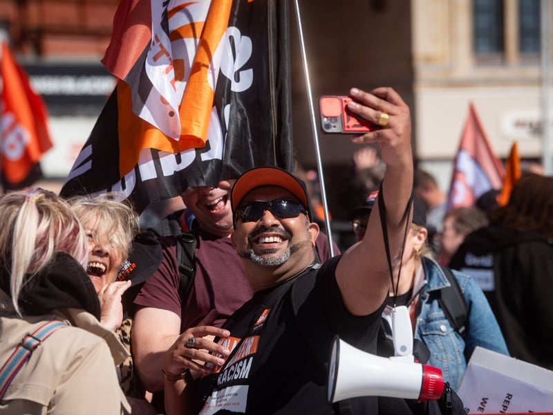 GMB Union members march through Blackpool to demand improvements to the School Support Staff negotiating body from the Government