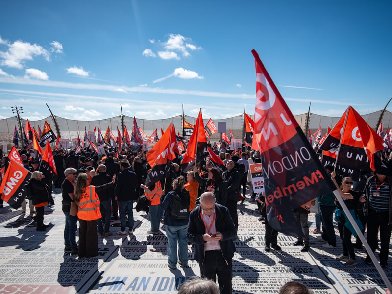 GMB Union members march through Blackpool to demand improvements to the School Support Staff negotiating body from the Government