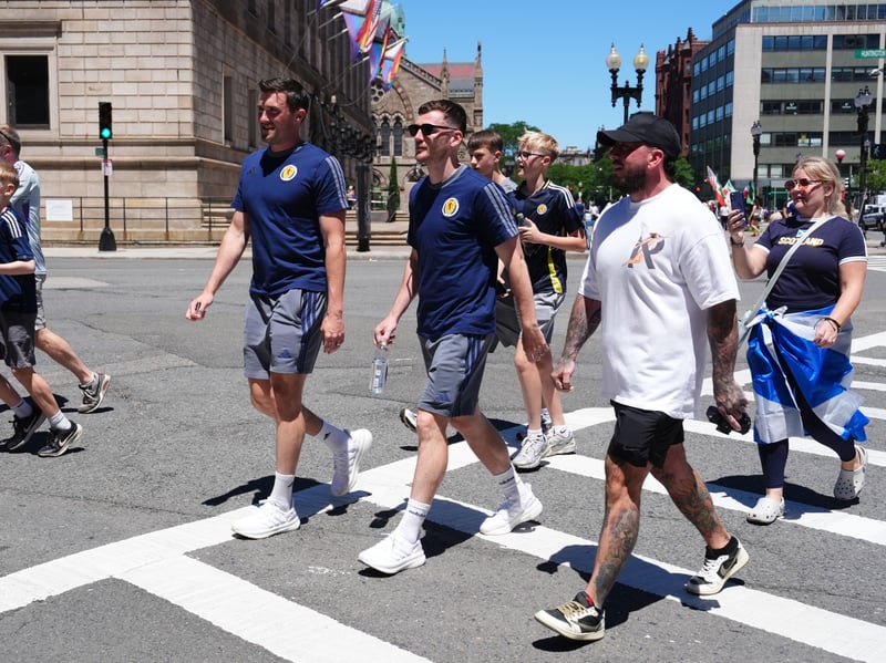 Scotland's Andy Robertson and John Souttar during a team walk.