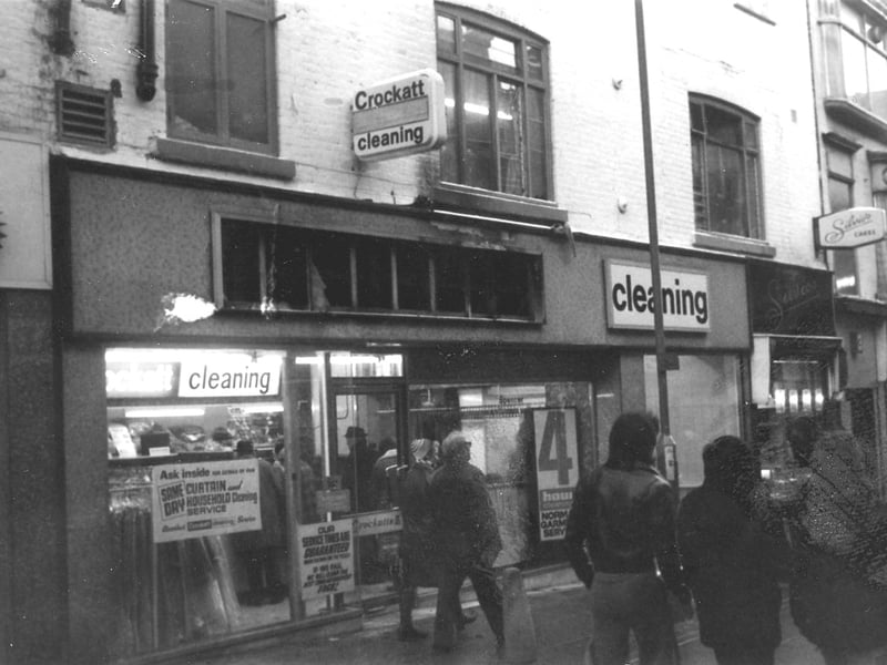 Crockatt Cleaners, no.2A Commercial Street. The shop sign has been removed and a planning application made for a new one. The next shop along is Silvio's cakes. Pictured in January 1979.