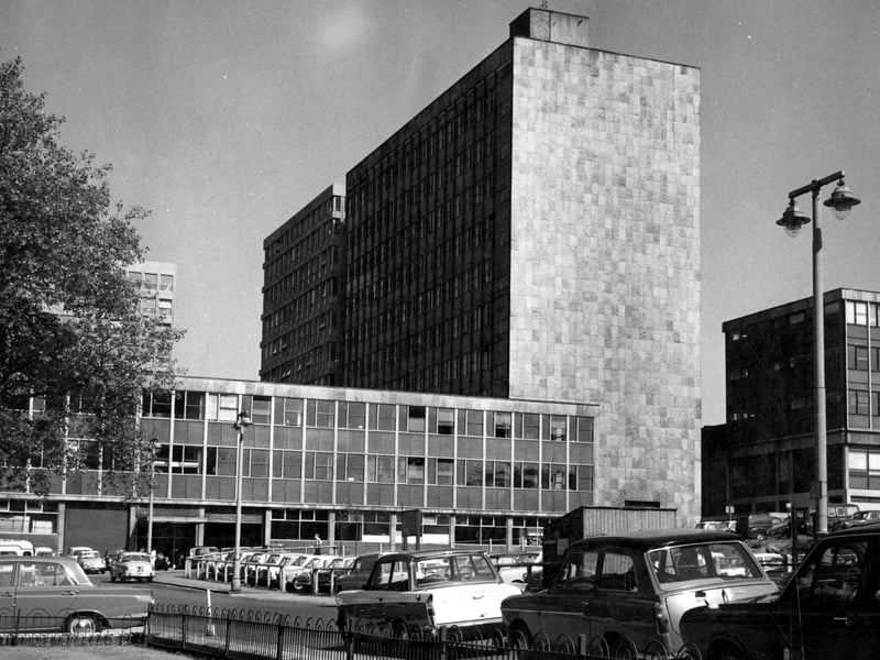 This photo was taken from the rear of Leeds Civic Hall showing a side view of Leeds Polytechnic (now Leeds Beckett University) on Portland Way.