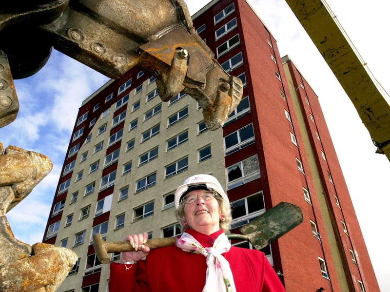Elsie Elliott helped oversee the demolition of Ash Tree Grange flats in October 2003.