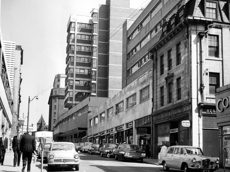 Albion Street looking towards The Headrow. Schofield's Food Hall and Henry Walkers booksellers are on the right.
