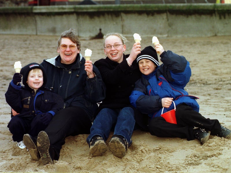 The Roberts family braving a chilly Portobello Beach in January 1999.