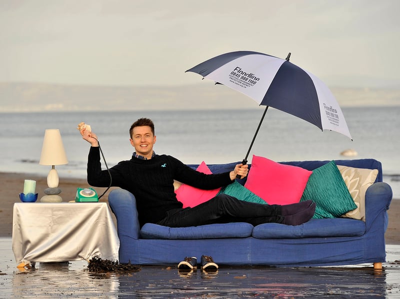 TV weatherman Sean Batty launches the Newcoastal Flood Warning Campaign on Portobello Beach in February 2013.