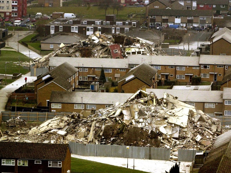 The remains of the two blocks of flats that were demolished.