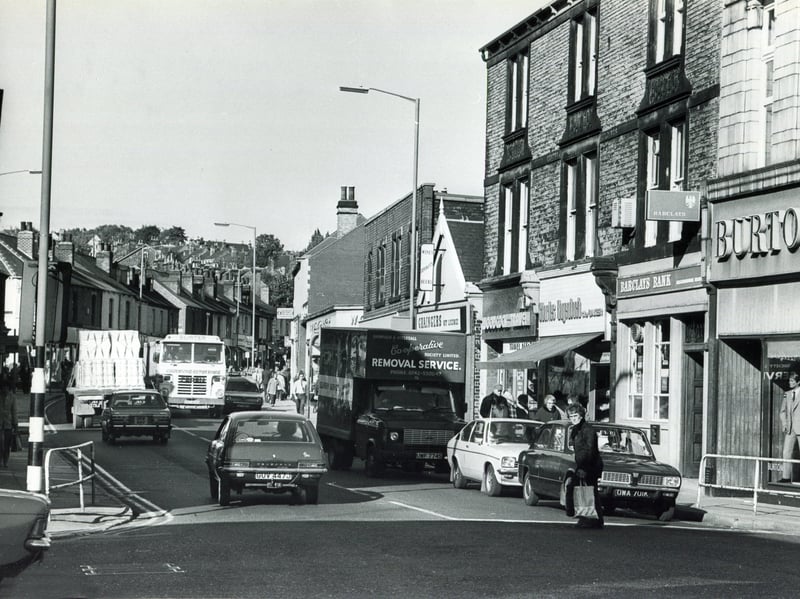 Shops in Hillsborough, Sheffield, in October 1981, at the junction of Middlewood Road and Bradfield Road