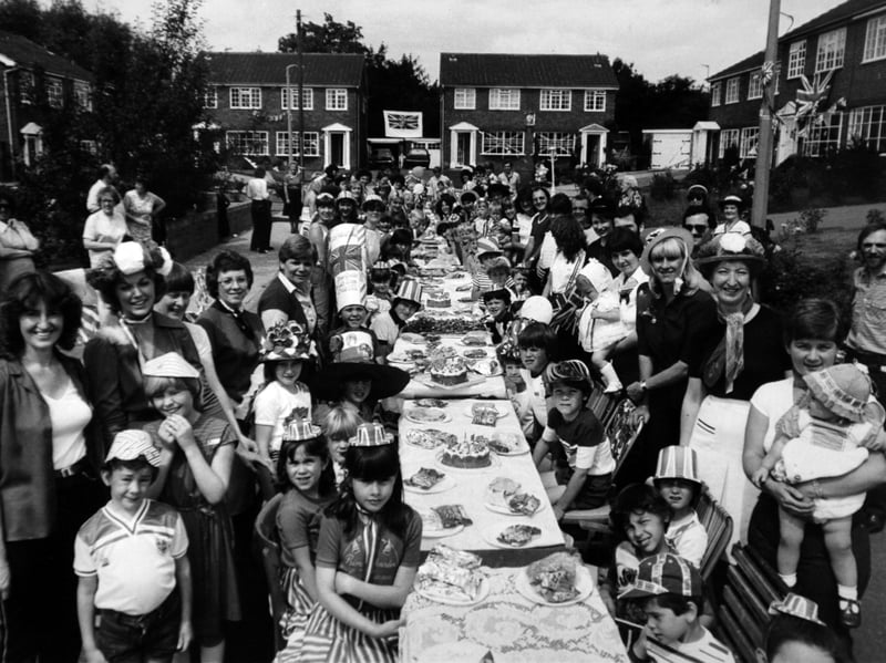 A big turnout in Moorgate Close, Kippax, for a street party to celebrate the royal wedding of Prince and Princess of Wales in July 1981