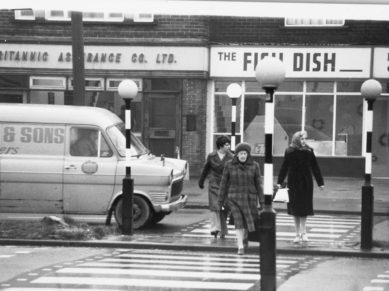 The pedestrian crossing at Station Road, Cross Gates, Leeds, in 1981