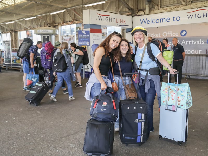 Isle of Wight Festival goers on route to the Isle of Wight via hovertravel and Wightlink ferries on Thursday 18th June 2026

Pictured: Jen Gostling, Lyndy Lay and Phil Newbery on route to the Isle of Wight from Portsmouth Harbour

Picture: Habibur Rahman