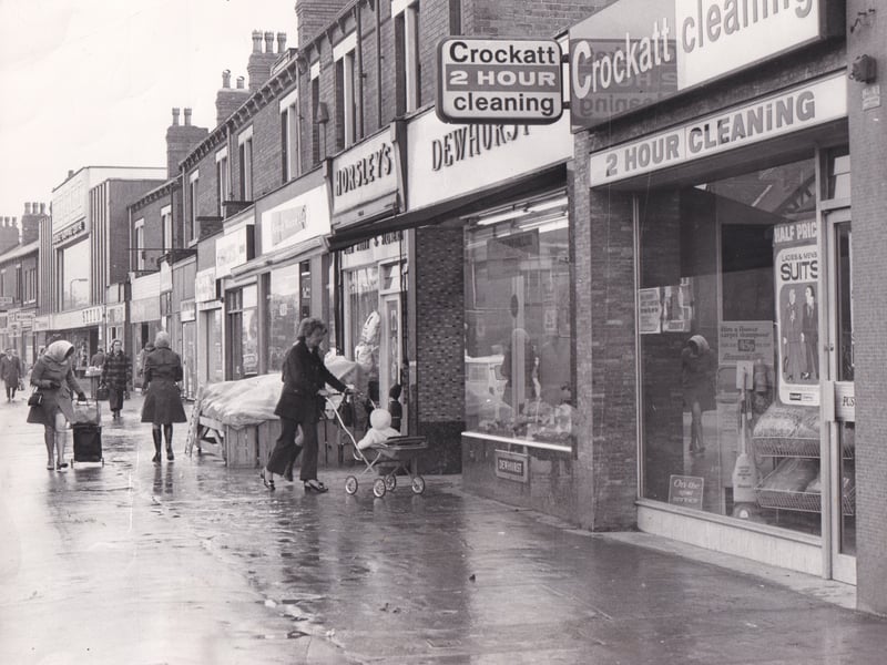 A  shopping parade on Austhorpe Road in January 1973.