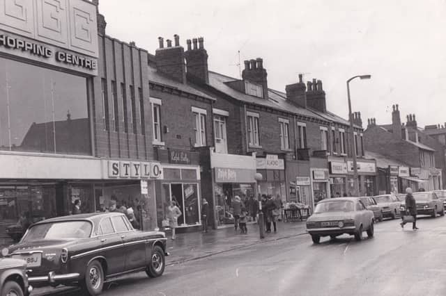 Shops on Austhorpe Road in January 1973.