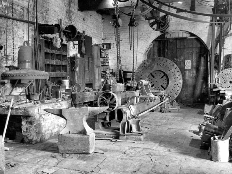 The engineering shop at Thwaite Mills pictured circa 1977.