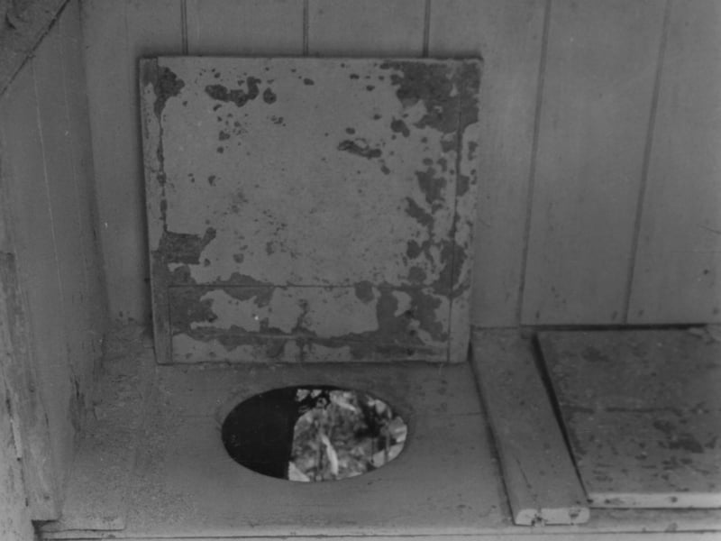 Twin seat earth closet toilets at Thwaite Mills. They were demolished in 1980 during restoration work at the site.