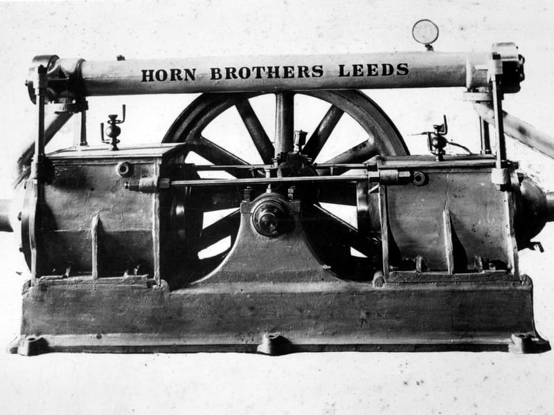 A photo of a compressor built by WH Horn at Thwaite Mills. The Horn family owned the mills from 1872 - 1976. Between 1900-1915 the Horns experimented with producing engineering goods.