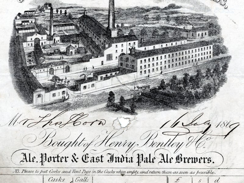 A bill from Bentley's Oulton Brewery, 'Ale, Porter & East India Pale Ale Brewers',to Thomas Horn of Thwaite Mills in July 1869.