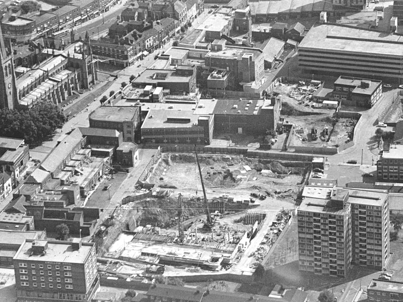 An aerial view of Wakefield city centre in August 1981, when it was undergoing big changes