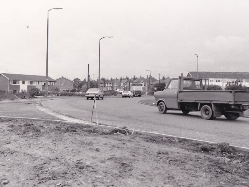 The new access road to Colton where it emerges on the roundabout at Austhorpe junction with Selby Road and the start of the Leeds ring road in October 1980.