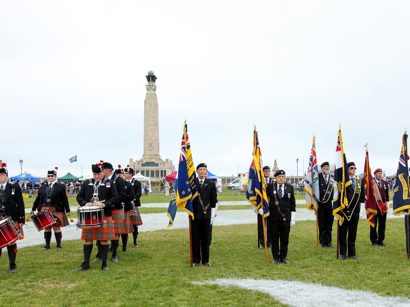 Armed Forces Day in Portsmouth was hailed by veterans for its impressive turnout. Pictured: Drummers and standard bearers. Armed Forces Day, Southsea Common.