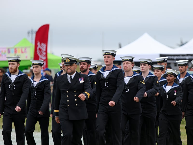 Royal Navy sailors marching during Armed Forces Day on Southsea Common.