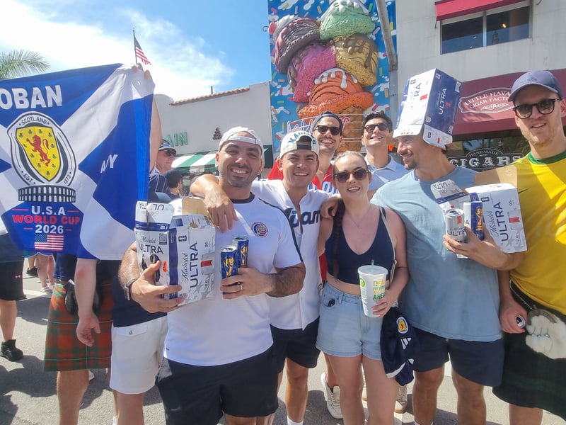 The Scotland fans were greeted by swathes of Miami locals as they paraded from the Ball & Chain bar to the Marlins' LoanDepot Park