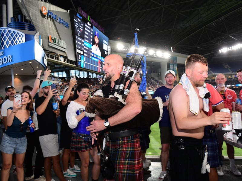 The Tartan Army attend the Major League Baseball match between Miami Marlins v Texas Rangers match at LoanDepot Park