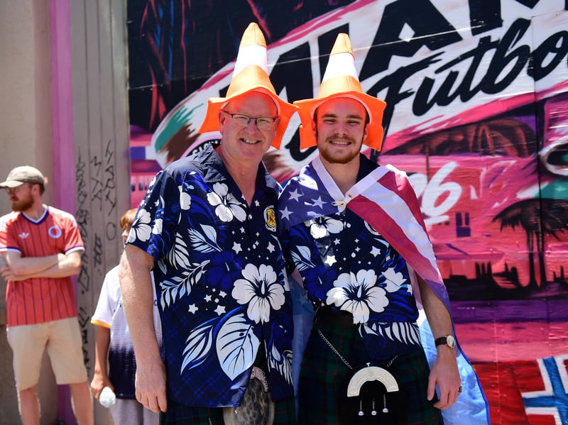 The Tartan Army march to LoanDepot Park in Miami.