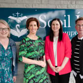  L to R Maisie Lee Creative Associate, Minister for Education Hildegarde Naughton, Ms. Pauline Cahill Creative Schools' Lead Teacher, Colm Ó Foghlú Creative Associate.  